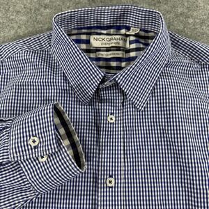 Nick Graham Everywhere Mens XL 17-17.5 Blue Gingham Stretch Modern Fit Shirt